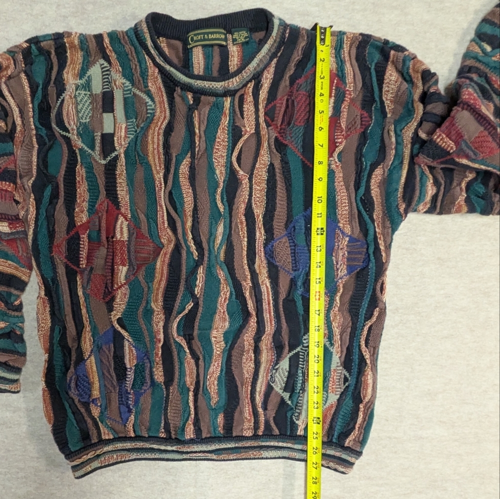 COOGI style Croft & Barrow Multicolor 3D Texture Knit Diamond Crewneck XL Unisex - Picture 5 of 8